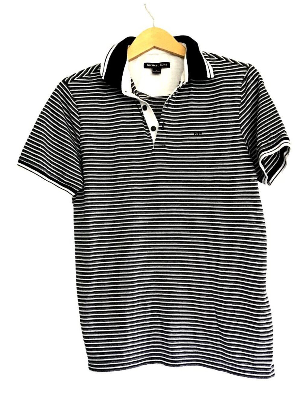 MICHAEL KORS -MENS BLUE/WHITE SHORT SLEEVE POLO STRIPPED SHIRT SIZE SMALL